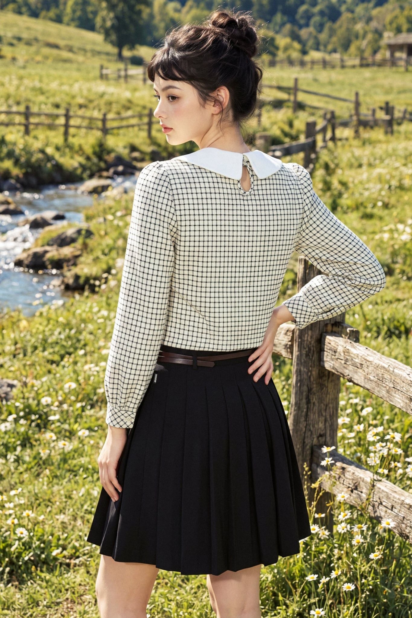  Chân váy mini Đen xếp ly kèm belt 