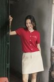  Áo thun dệt đỏ thêu ngực 