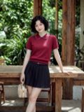  Áo Polo thun dệt màu đỏ đô phối diềm trang trí 