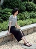  Chân váy midi basic sẻ trước màu đen 