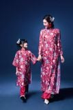  Cát Tường - Set áo dài bé gái tơ đèn lồng đỏ may mắn 
