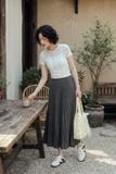  Chân váy dập ly basic ghi 