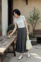  Chân váy dập ly basic ghi 
