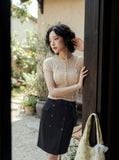  Áo thun ren can mảnh màu be nhạt 