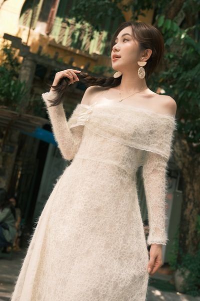 Bộ áo dài nữ lưới ren mây bồng bềnh