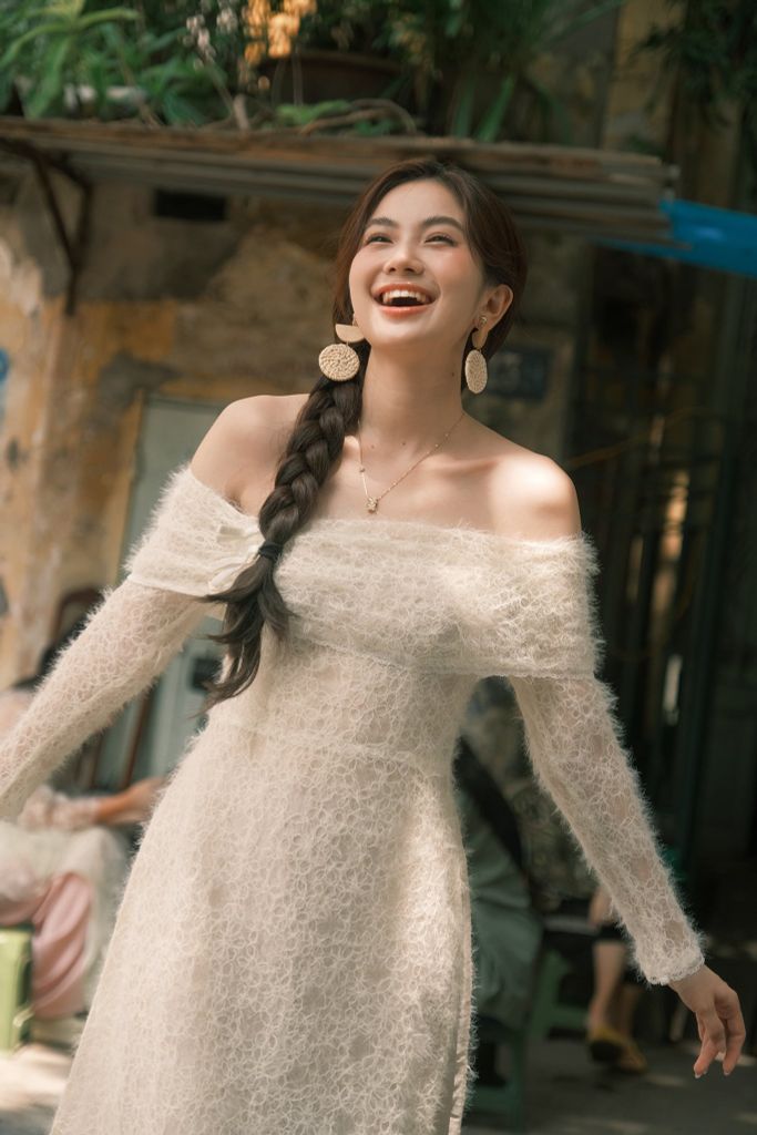 Bộ áo dài nữ lưới ren mây bồng bềnh