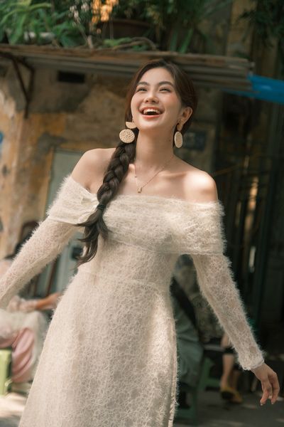 Bộ áo dài nữ lưới ren mây bồng bềnh