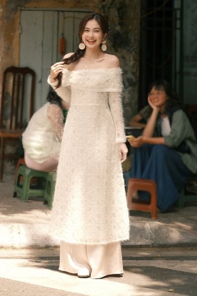 Bộ áo dài nữ lưới ren mây bồng bềnh