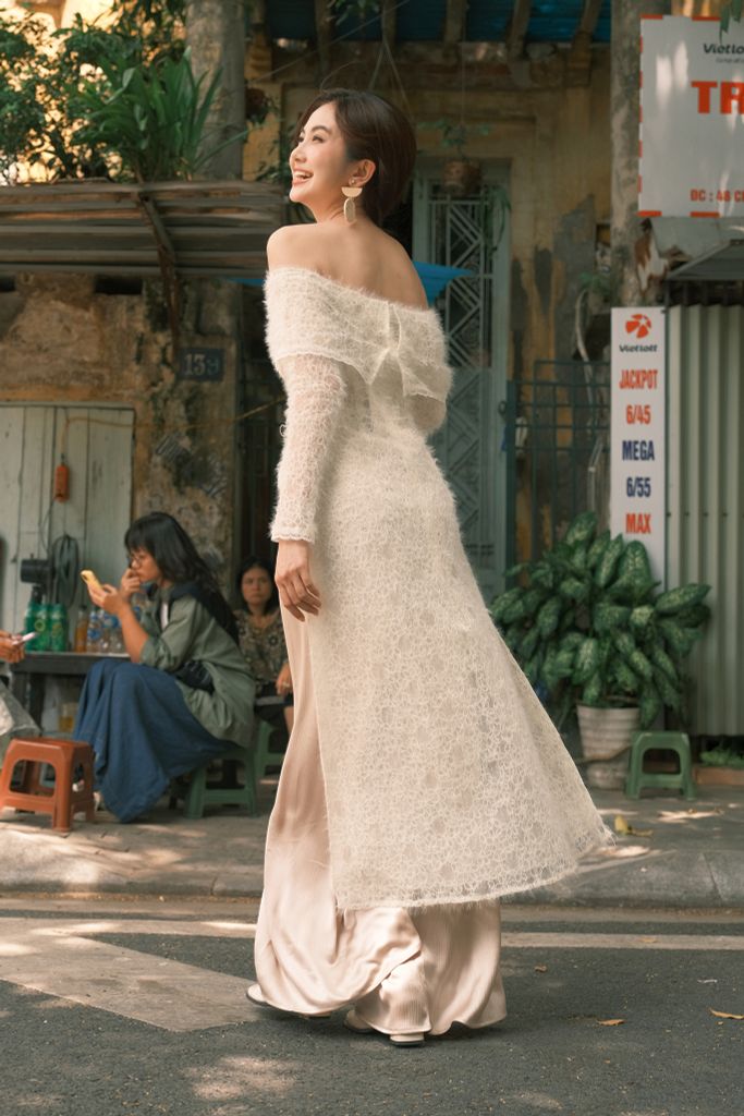 Bộ áo dài nữ lưới ren mây bồng bềnh