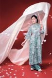  Lam Tường - Set áo dài tơ đèn lồng xanh ngọc lam 