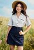Chân váy A denim xanh chàm basic