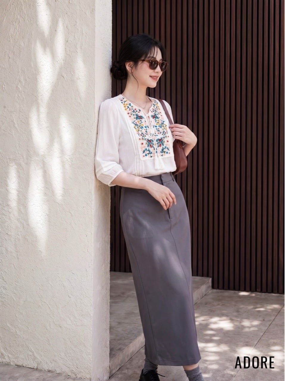  Chân váy Midi Basic Ghi Đậm 