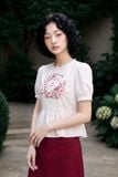  Áo peplum cổ nhún thêu linh lan hồng 