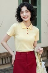  Áo thun polo vàng kem thêu lá cổ 