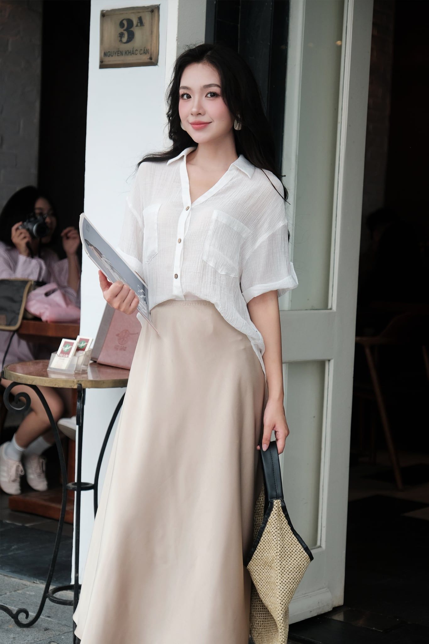  Chân váy lụa dài màu Nâu Champagne 