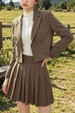  Blazer hè cổ 2 ve dáng ngắn nâu rêu 
