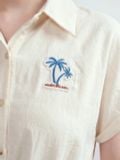  Đầm trắng kem Hawai cổ sơ mi nơ vắt lệch 