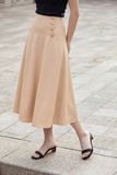 Chân váy Midi phối khuy sườn màu kaki sáng 