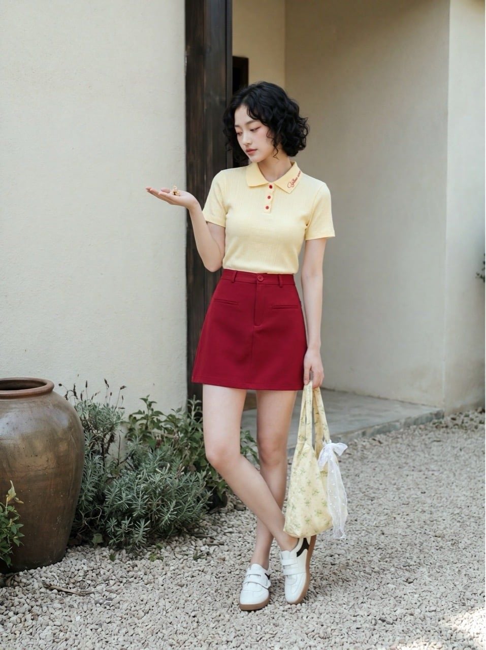  Chân váy A mini basic túi cơi Đỏ đô 