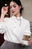  Sơ mi lụa basic trắng kem khuy hoa 