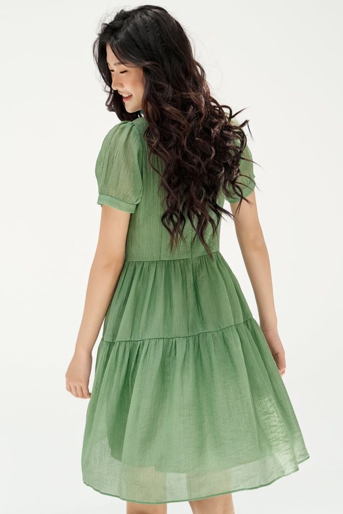 Đầm mini nối tầng tơ xốp matcha