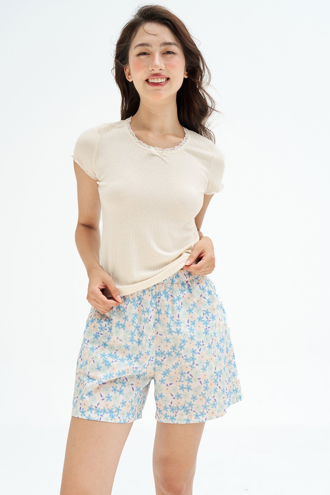 Bộ mặc nhà áo thun quần shorts xanh mint