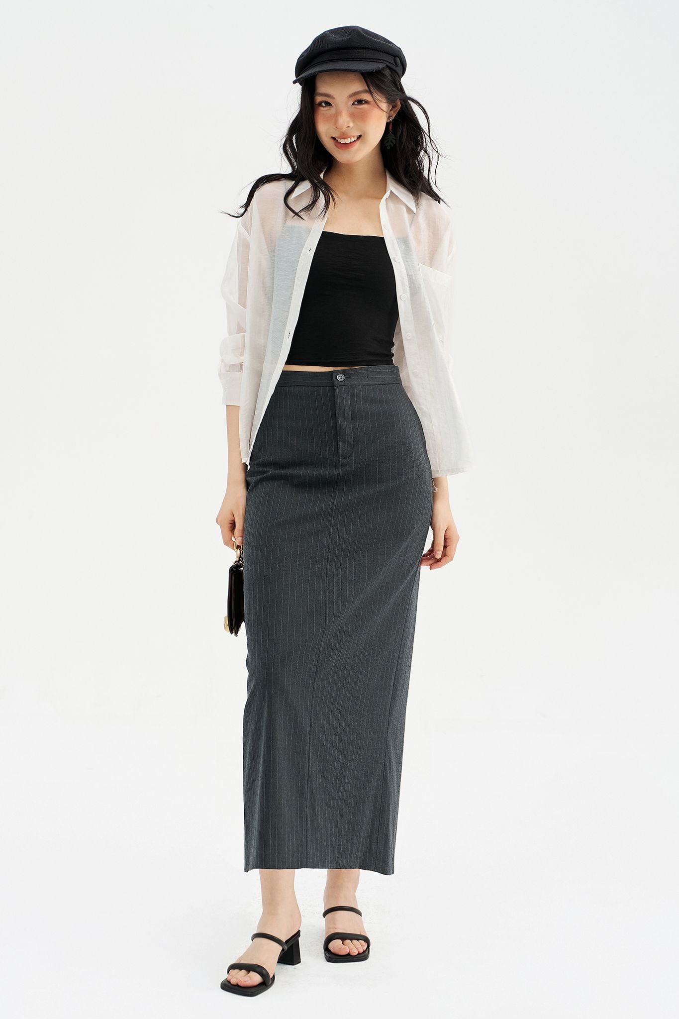 Chân váy midi tàn basic