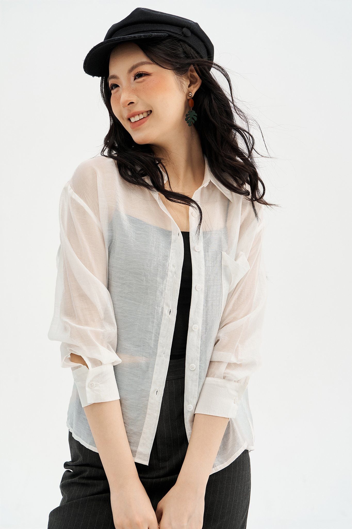 Sơ mi voan tơ trắng basic