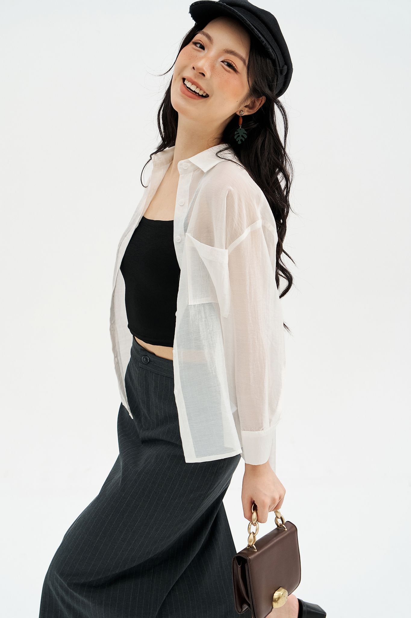 Sơ mi voan tơ trắng basic