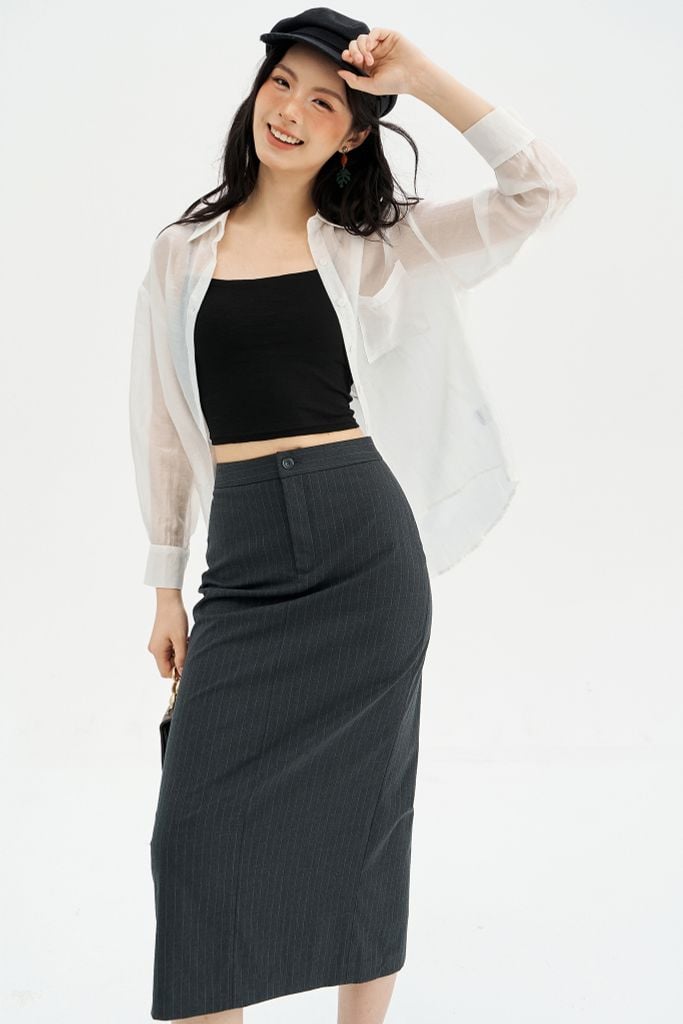 Chân váy midi tàn basic