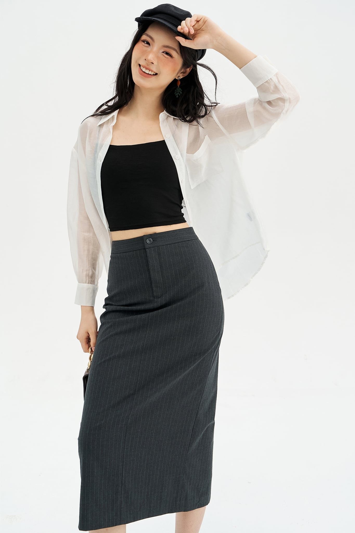 Chân váy midi tàn basic