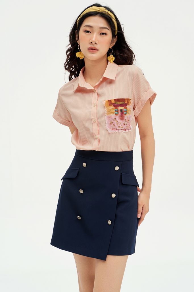 Sơ mi sọc hồng cam túi in Aurora