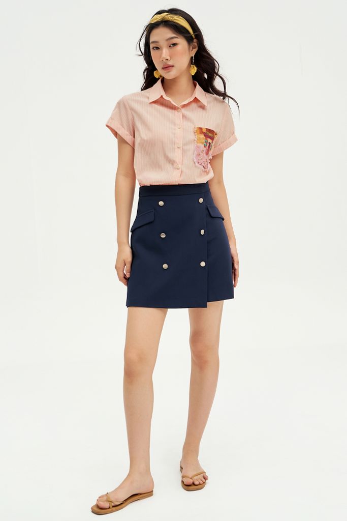 Sơ mi sọc hồng cam túi in Aurora