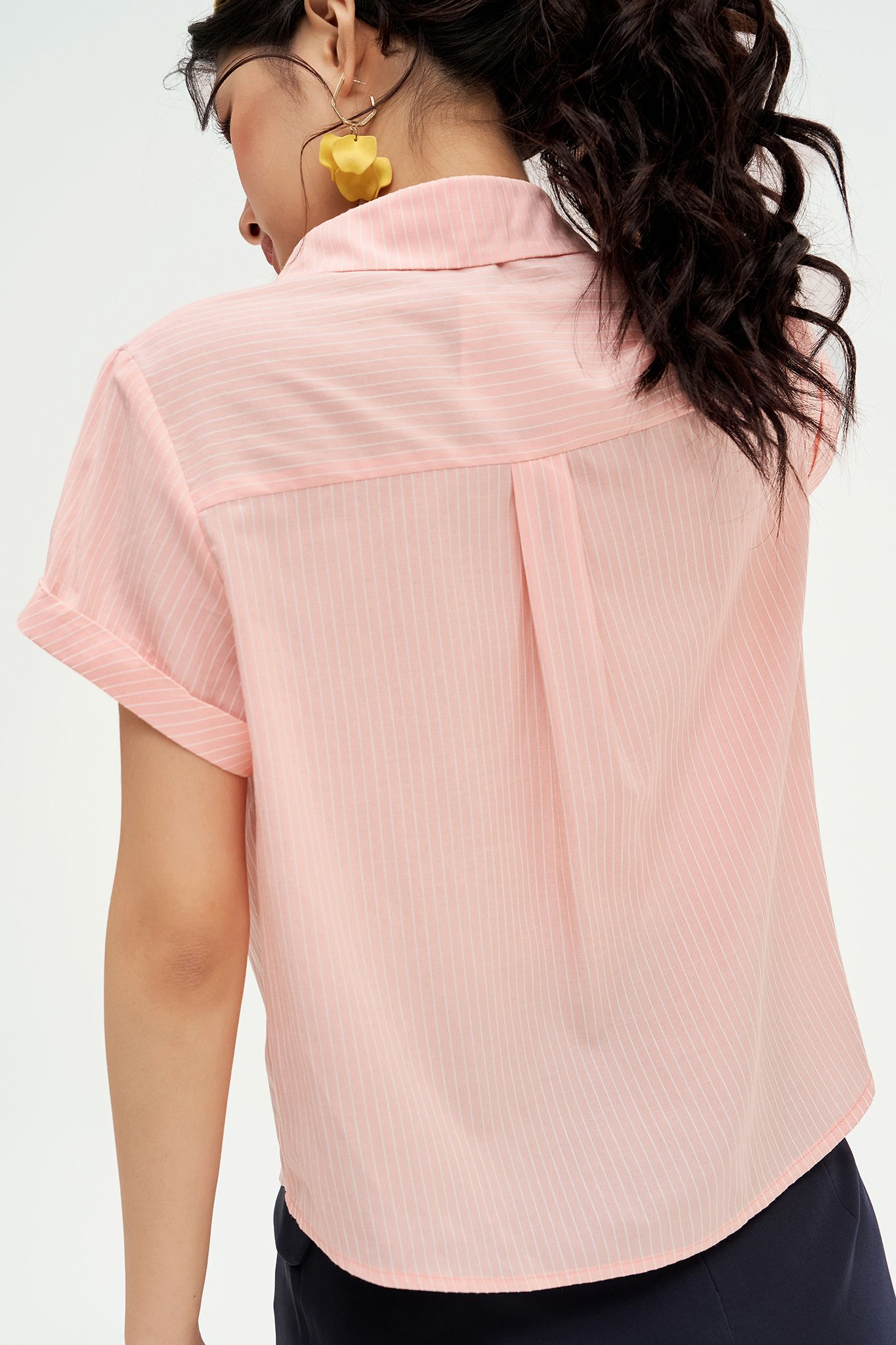 Sơ mi sọc hồng cam túi in Aurora