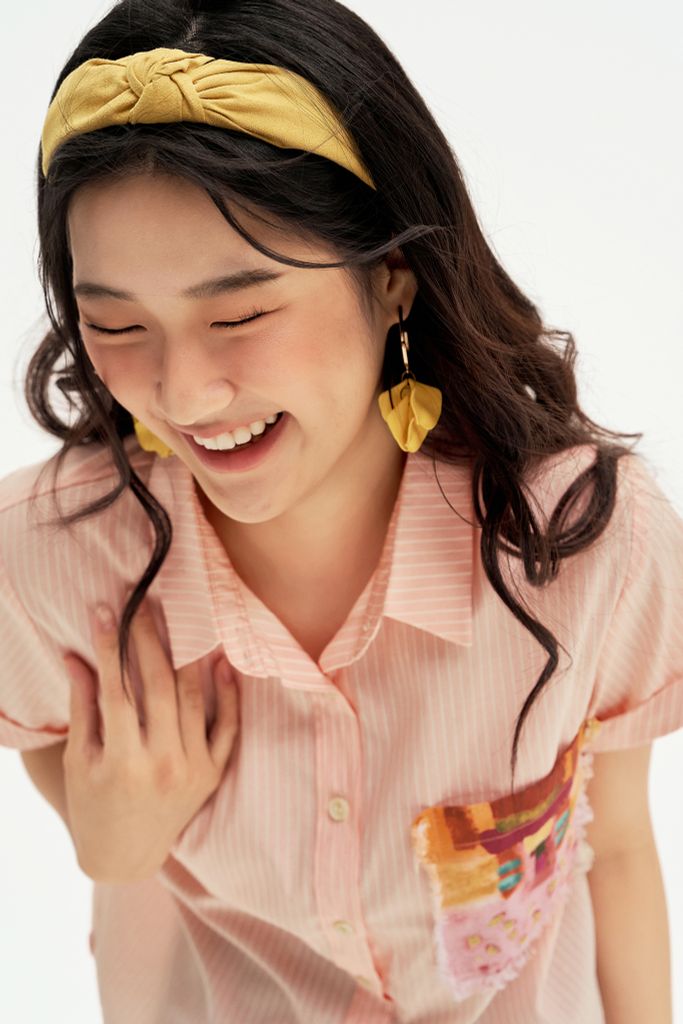 Sơ mi sọc hồng cam túi in Aurora