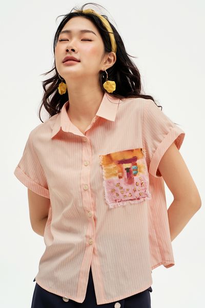 Sơ mi sọc hồng cam túi in Aurora