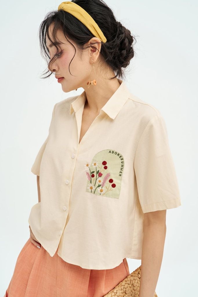 Áo sơ mi crop basic florals window