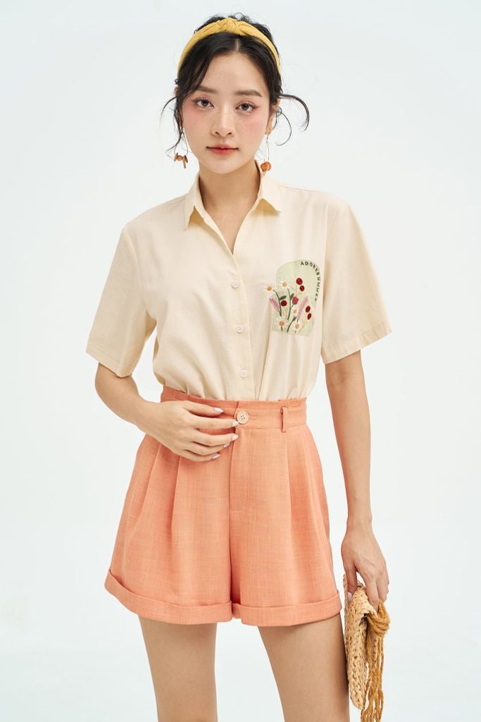 Áo sơ mi crop basic florals window