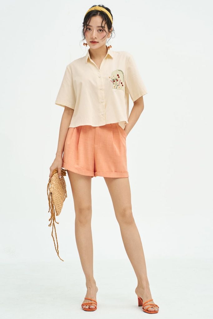 Áo sơ mi crop basic florals window