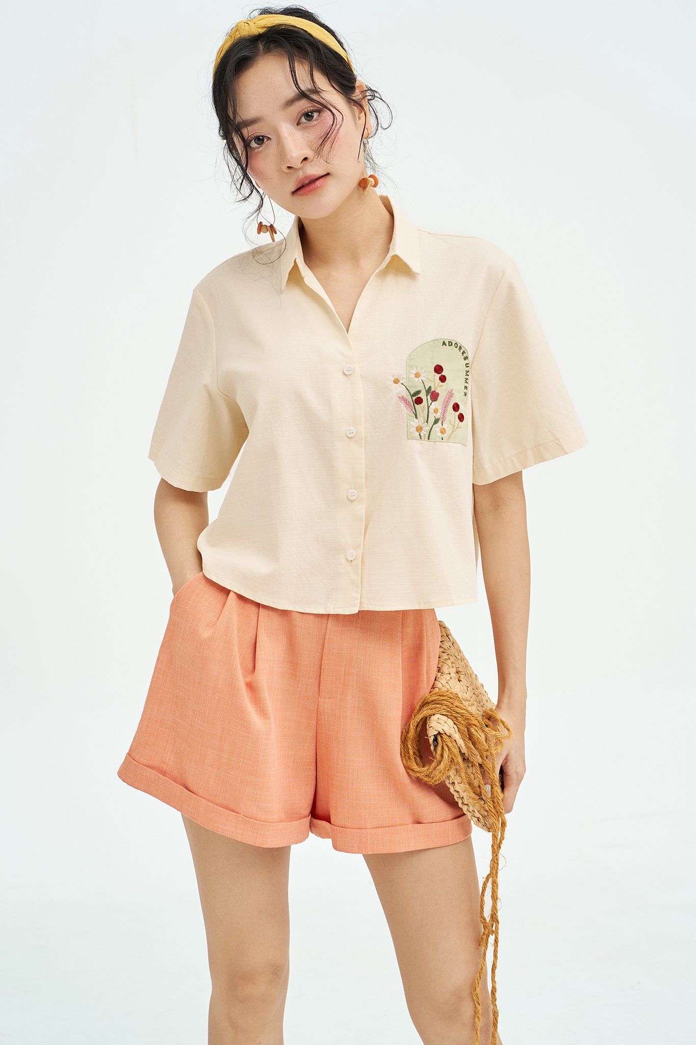 Áo sơ mi crop basic florals window