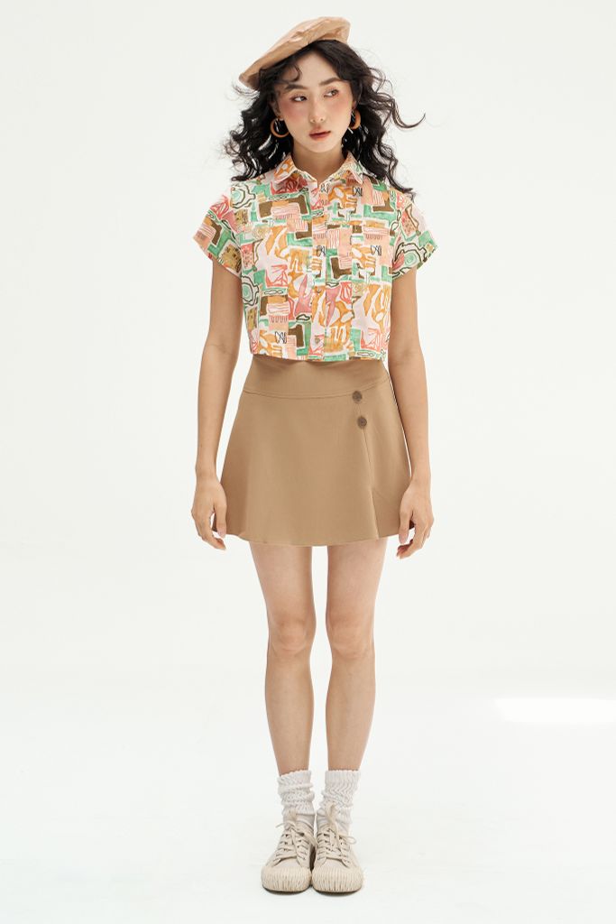 Sơ mi crop cổ đức hoạ tiết summer