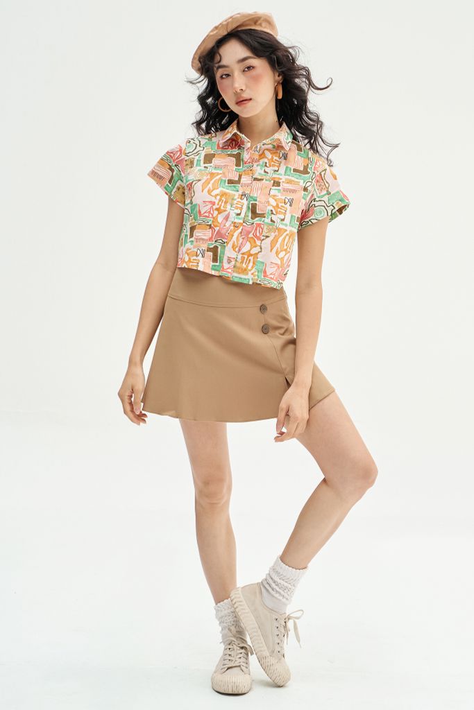 Sơ mi crop cổ đức hoạ tiết summer
