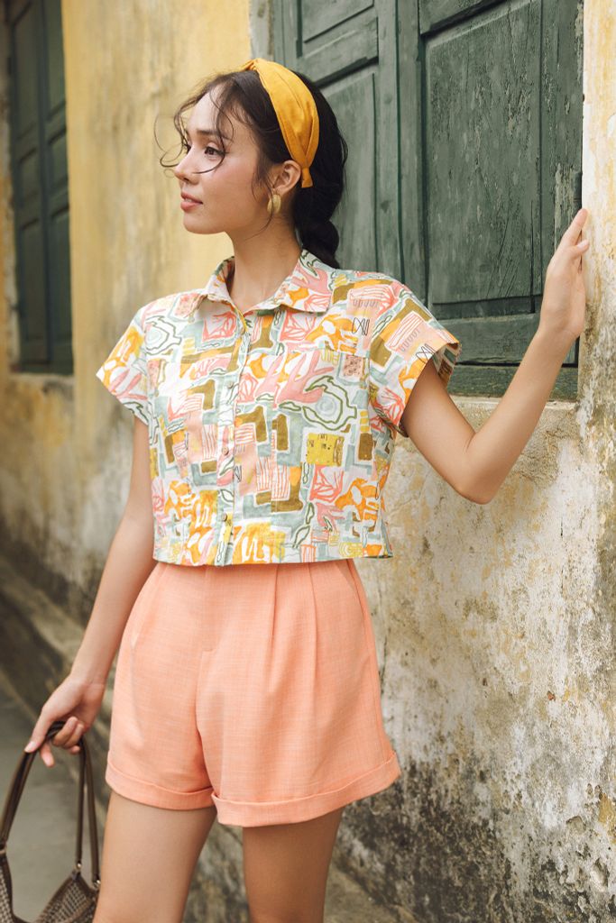 Sơ mi crop cổ đức hoạ tiết summer