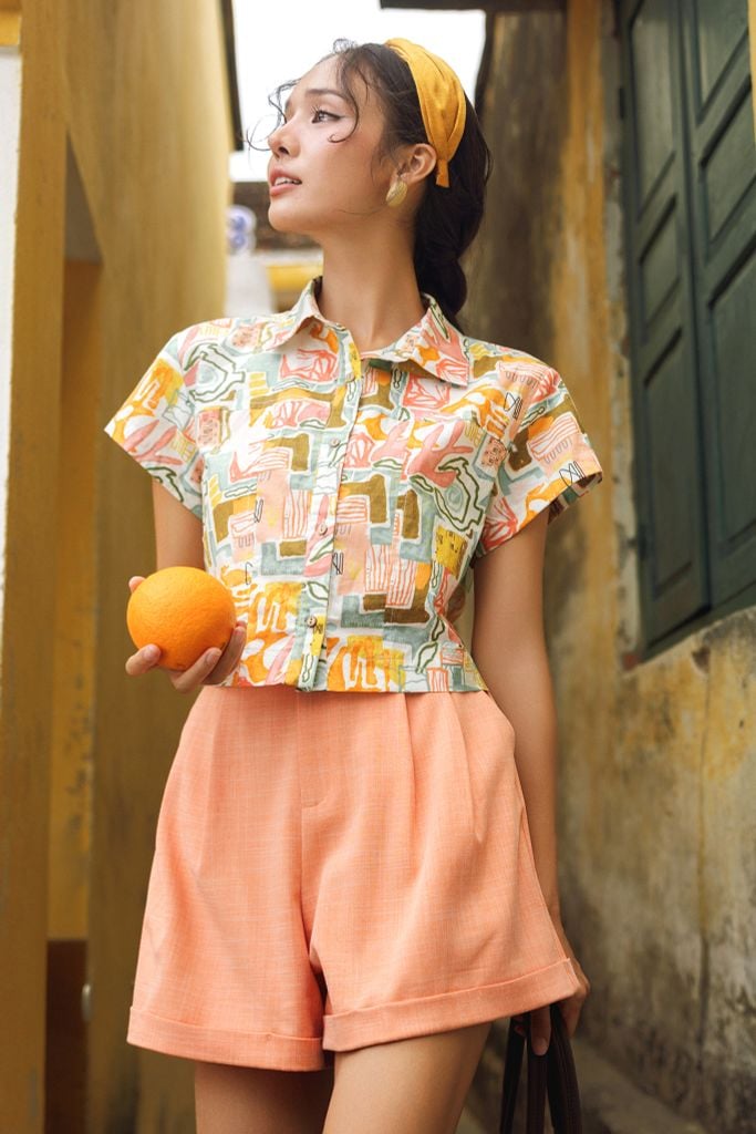 Sơ mi crop cổ đức hoạ tiết summer