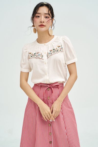 Áo top đũi trắng thêu bode dải hoa