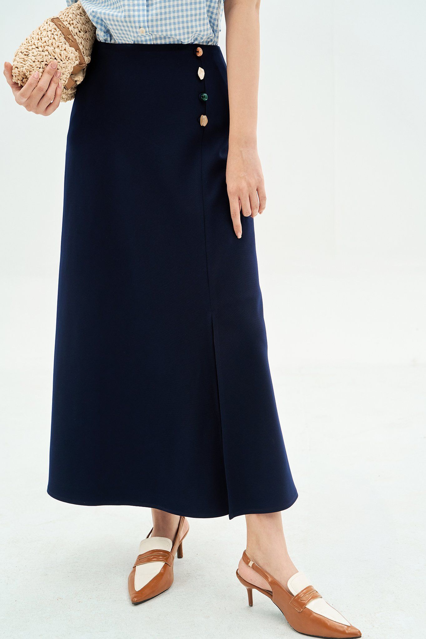 Chân váy midi navy đính đá random