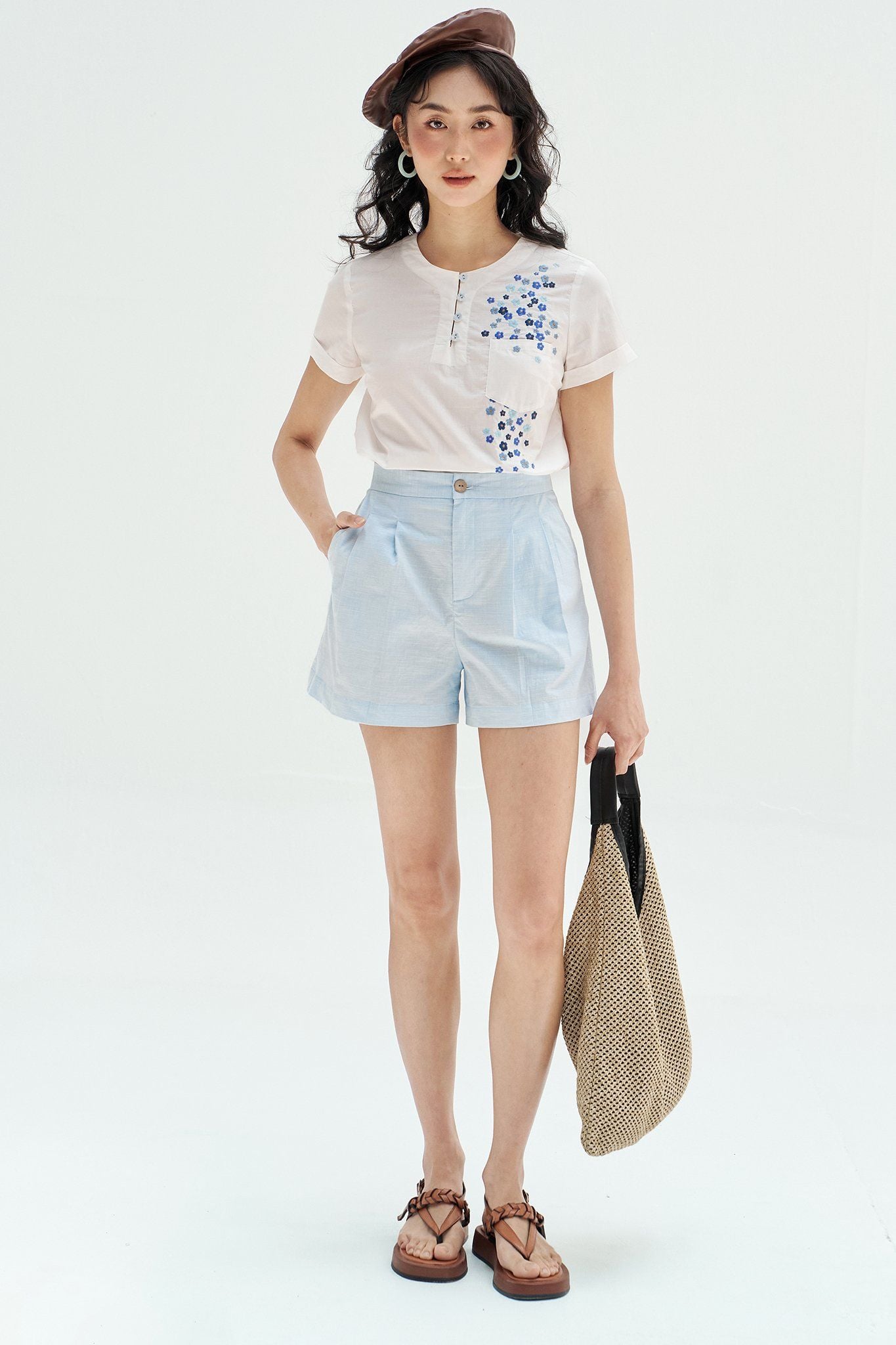 Quần shorts thô bamboo xanh