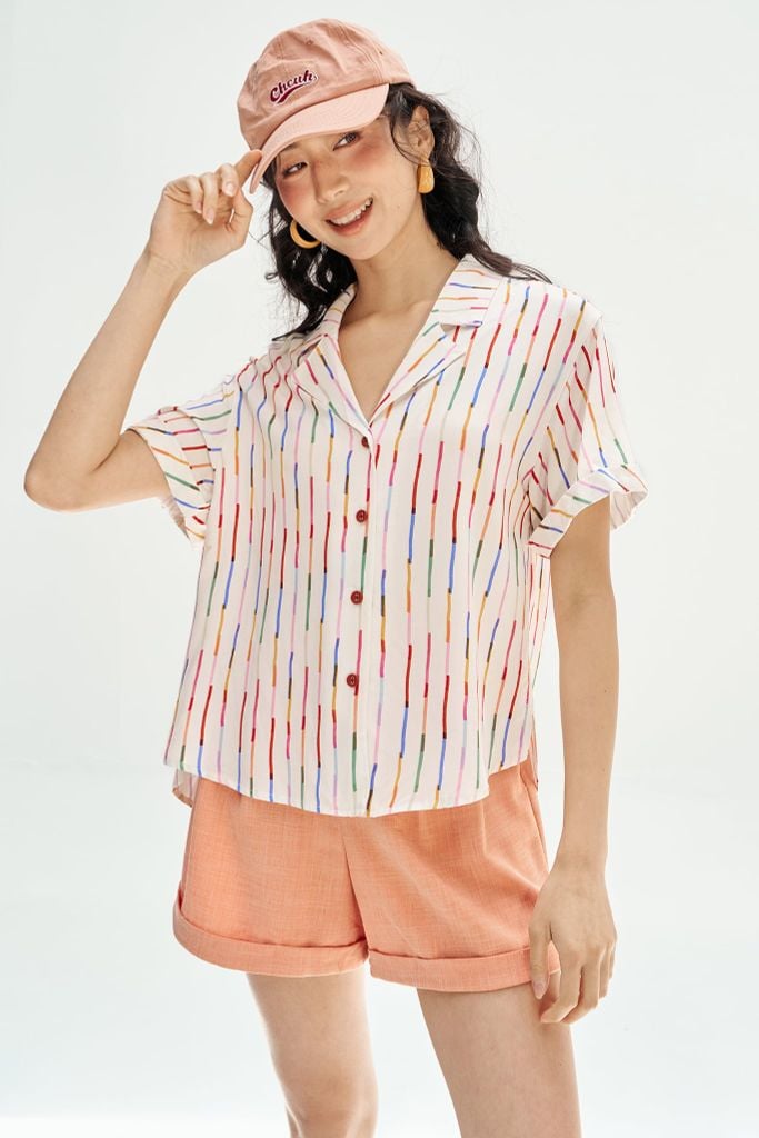 Áo cổ 2 ve basic sọc colorful