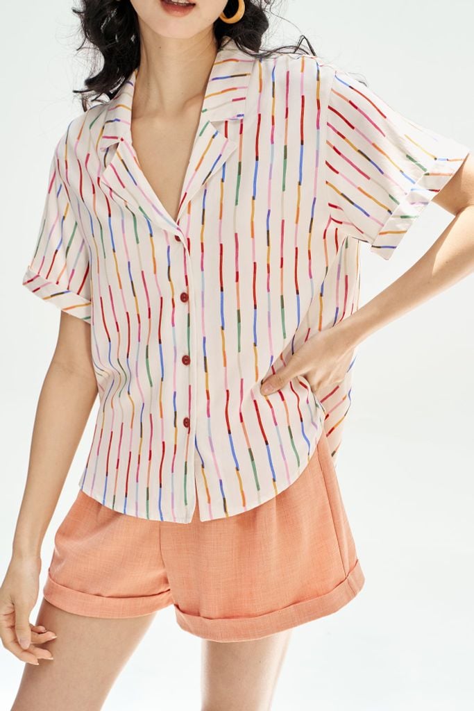 Áo cổ 2 ve basic sọc colorful