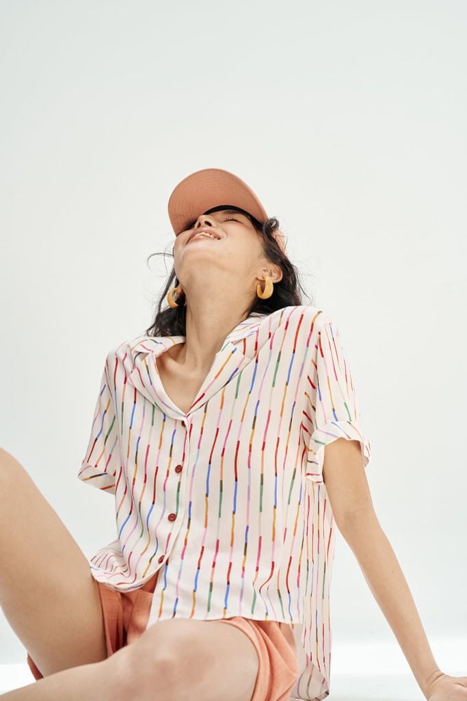 Áo cổ 2 ve basic sọc colorful